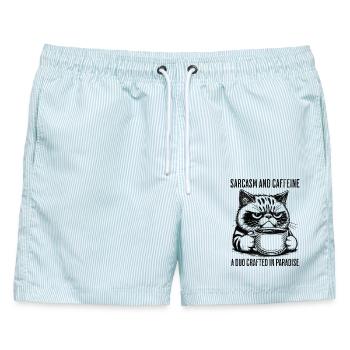 Sarkasmus und Koffein - Männer Badeshorts - hellblau gestreift - Vorne - AI Model Male 178 light (178cm)
