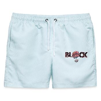 Block Gangster - Männer Badeshorts - hellblau gestreift - Vorne - AI Model Male 178 light (178cm)