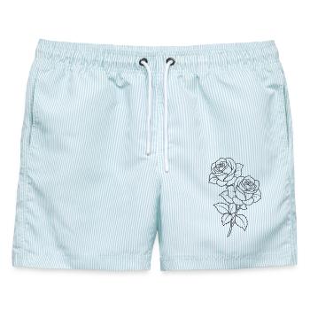 Rosen - Blumen - Blüten - Spruch - Männer Badeshorts - hellblau gestreift - Vorne - AI Model Male 178 light (178cm)