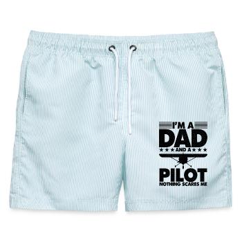 I'm a dad and a pilot nothing scares me - Männer Badeshorts - hellblau gestreift - Vorne - AI Model Male 178 light (178cm)