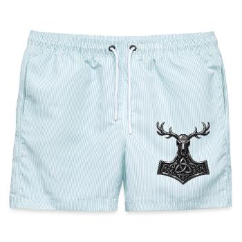 Valknut Hirsch Schädel | Mjölnir Heidnisches Symbol - Männer Badeshorts - hellblau gestreift - Vorne - AI Model Male 178 light (178cm)
