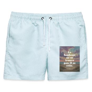 "Schaffe dein Glück" - Männer Badeshorts - hellblau gestreift - Vorne - AI Model Male 178 light (178cm)