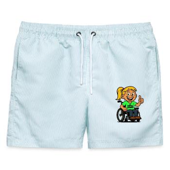 Lolla Vorbild der Rollstuhlfahrer. Rollstuhl # - Männer Badeshorts - hellblau gestreift - Vorne - AI Model Male 178 light (178cm)