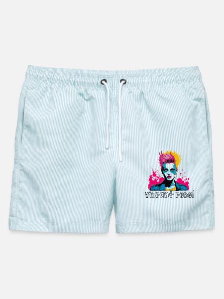 Vibrant Rebel - Explosives Pop-Art-Porträt - Männer Badeshorts - hellblau gestreift