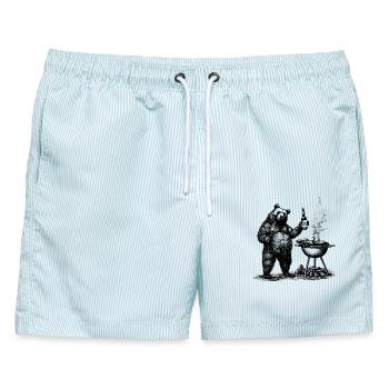 Bär Am Grill Lustiger Papa Humor Geschenkidee - Männer Badeshorts - hellblau gestreift - Vorne - AI Model Male 178 light (178cm)