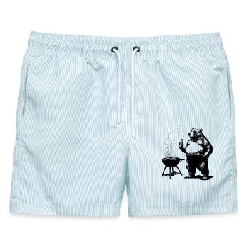 Grillmeister Bär Lustiges Geschenk Für Papas - Männer Badeshorts - hellblau gestreift - Vorne - AI Model Male 178 light (178cm)