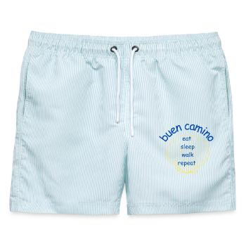 Buen Camino Shell Eat Sleep Walk - Männer Badeshorts - hellblau gestreift - Vorne - AI Model Male 178 light (178cm)