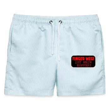 KOFFER FINGER WEG AUFKLEBER - Männer Badeshorts - hellblau gestreift - Vorne - AI Model Male 178 light (178cm)