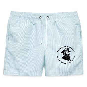 Kohle glüht der Wind weht rau.... - Männer Badeshorts - hellblau gestreift - Vorne - AI Model Male 178 light (178cm)