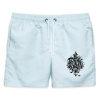 Lettering Art F word - Männer Badeshorts - hellblau gestreift - Vorne - AI Model Male 178 light (178cm)