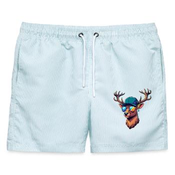 Jagen Jäger Wild Schießen Jagt Hirschgeweih Hirsch - Männer Badeshorts - hellblau gestreift - Vorne - AI Model Male 178 light (178cm)