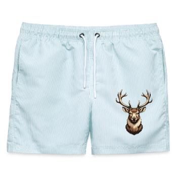 Jagen Jäger Wild Schießen Jagt Hirschgeweih Hirsch - Männer Badeshorts - hellblau gestreift - Vorne - AI Model Male 178 light (178cm)