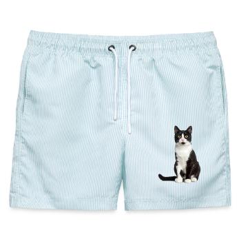 Black/White Cat – Good Pet Edition - Männer Badeshorts - hellblau gestreift - Vorne - AI Model Male 178 light (178cm)