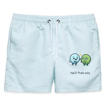 NaCl? That’s salty – Chemie mit Geschmack - Männer Badeshorts - hellblau gestreift - Vorne - AI Model Male 178 light (178cm)