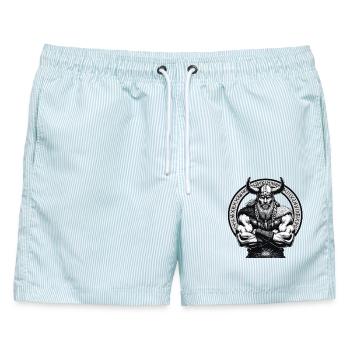 Nordische Mythologie Wikinger Krieger Valhalla - Männer Badeshorts - hellblau gestreift - Vorne - AI Model Male 178 light (178cm)