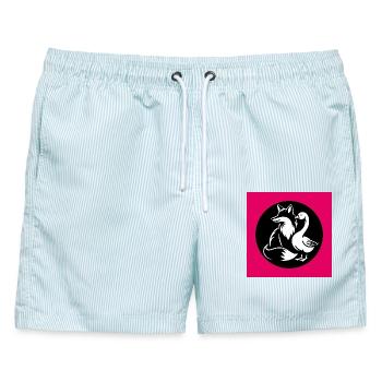 Fuchs und Gans in Freundschaft - Männer Badeshorts - hellblau gestreift - Vorne - AI Model Male 178 light (178cm)