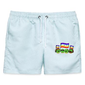 Peas & Love, Lustiges Hippie Erbsen Wortspiel - Männer Badeshorts - hellblau gestreift - Vorne - AI Model Male 178 light (178cm)