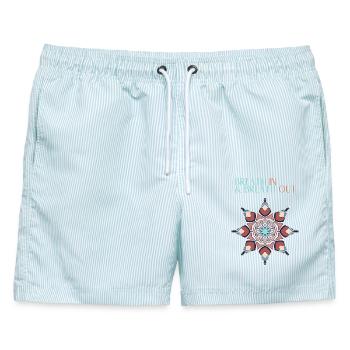 T-Shirt für die Meditation - Männer Badeshorts - hellblau gestreift - Vorne - AI Model Male 178 light (178cm)