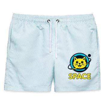 Space-Cat - Männer Badeshorts - hellblau gestreift - Vorne - AI Model Male 178 light (178cm)