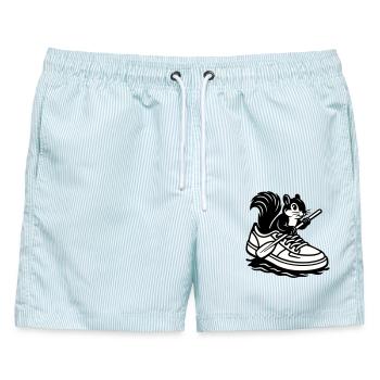 Eichhörnchen im Sneaker! - Männer Badeshorts - hellblau gestreift - Vorne - AI Model Male 178 light (178cm)