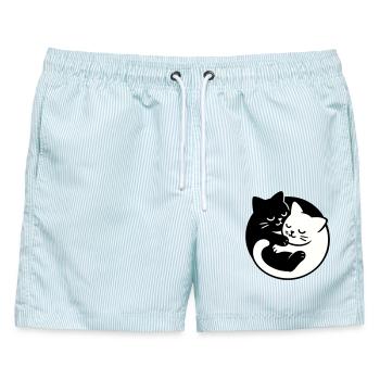 Yin-Yang Katzen - Männer Badeshorts - hellblau gestreift - Vorne - AI Model Male 178 light (178cm)