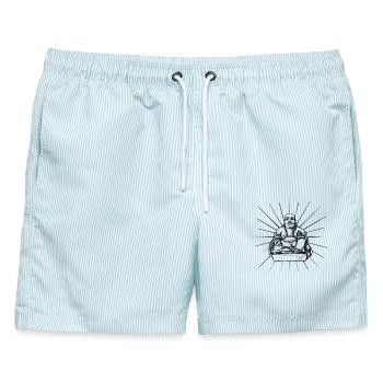 Buddha is shining - Männer Badeshorts - hellblau gestreift - Vorne - AI Model Male 178 light (178cm)