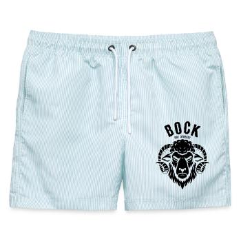 Bock auf Stress? - Männer Badeshorts - hellblau gestreift - Vorne - AI Model Male 178 light (178cm)