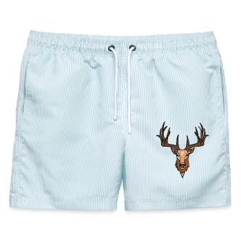 Hirschkopf Braun Auf Schwarz - Männer Badeshorts - hellblau gestreift - Vorne - AI Model Male 178 light (178cm)