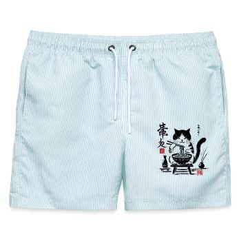 Eleganter traditioneller Tintenpinsel Kalligraphie - Männer Badeshorts - hellblau gestreift - Vorne - AI Model Male 178 light (178cm)