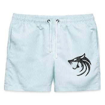 Schwarzer dämonischer Wolf - Männer Badeshorts - hellblau gestreift - Vorne - AI Model Male 178 light (178cm)