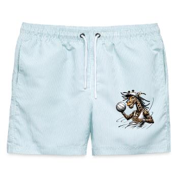 Hipster Giraffe mit Mikrofon und Dreadlocks - Männer Badeshorts - hellblau gestreift - Vorne - AI Model Male 178 light (178cm)