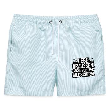 Lebe Draussen Nicht Vor Dem Bildschirm - Männer Badeshorts - hellblau gestreift - Vorne - AI Model Male 178 light (178cm)