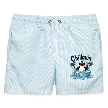 Chillguin – Coolness auf Eis - Männer Badeshorts - hellblau gestreift - Vorne - AI Model Male 178 light (178cm)