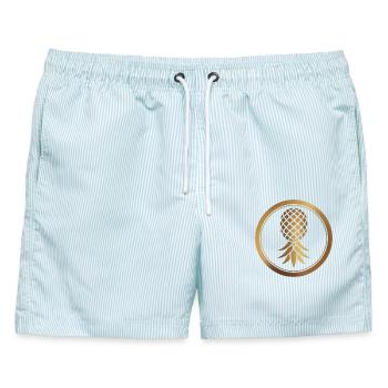Goldenes Ananas-Logo - Männer Badeshorts - hellblau gestreift - Vorne - AI Model Male 178 light (178cm)