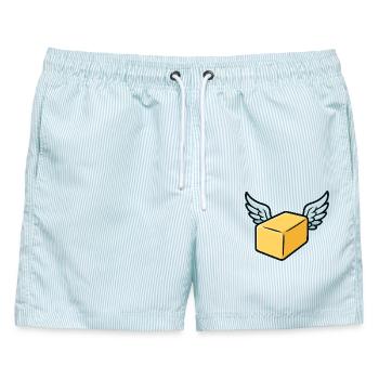 Butterly Butter Wortspiel - Männer Badeshorts - hellblau gestreift - Vorne - AI Model Male 178 light (178cm)
