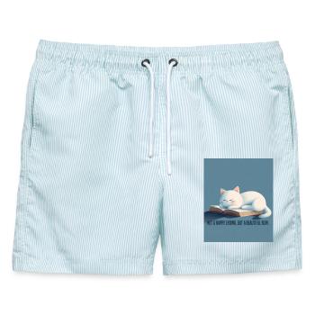 BookTok Aesthetic – Sleeping Cat & Beautiful Ruin - Männer Badeshorts - hellblau gestreift - Vorne - AI Model Male 178 light (178cm)