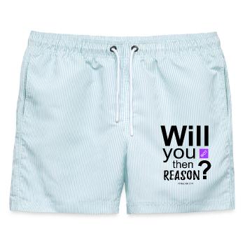 Willst du dann nicht Vernunft-Quran Zitat - Männer Badeshorts - hellblau gestreift - Vorne - AI Model Male 178 light (178cm)