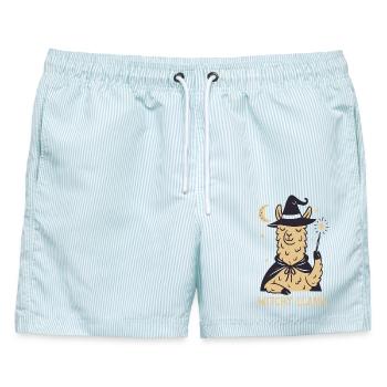 Hexe Lama Witchy Halloween Motiv - Männer Badeshorts - hellblau gestreift - Vorne - AI Model Male 178 light (178cm)