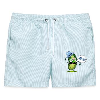 SCHNURRBART GEWÜZGURKEN BAYERN SERVUS - Männer Badeshorts - hellblau gestreift - Vorne - AI Model Male 178 light (178cm)
