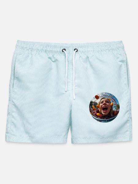 Malle Poolparty - Männer Badeshorts - hellblau gestreift