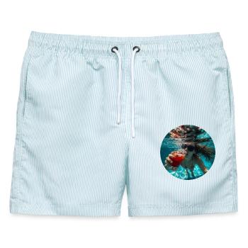 Malle Unterwasser Pool Party - Männer Badeshorts - hellblau gestreift - Vorne - AI Model Male 178 light (178cm)