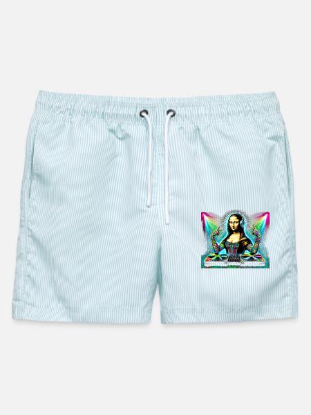 DJ Mona Lisa Neon Kunst - Männer Badeshorts - hellblau gestreift