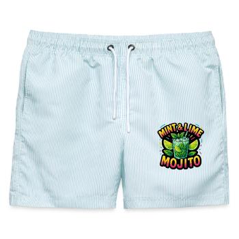 Minze Limette Mojito Getränk Illustratives Design - Männer Badeshorts - hellblau gestreift - Vorne - AI Model Male 178 light (178cm)