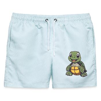 süße fröhliche Schildkröte :) - Männer Badeshorts - hellblau gestreift - Vorne - AI Model Male 178 light (178cm)