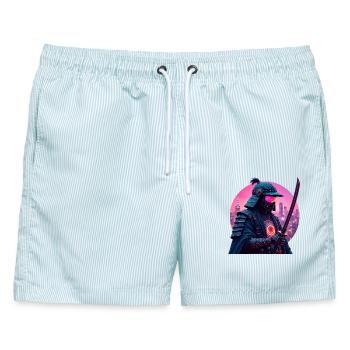 Cyber Samurai - Männer Badeshorts - hellblau gestreift - Vorne - AI Model Male 178 light (178cm)