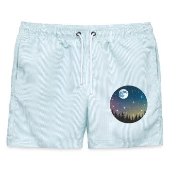 Himmlisches Nachtwaldmuster - Männer Badeshorts - hellblau gestreift - Vorne - AI Model Male 178 light (178cm)