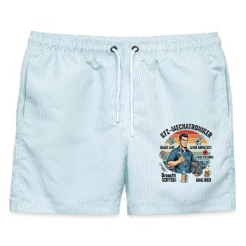 Der Kfz-Mechatroniker - Männer Badeshorts - hellblau gestreift - Vorne - AI Model Male 178 light (178cm)