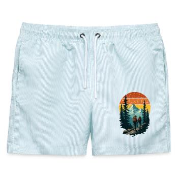 Bergnatur-Abenteurer - Männer Badeshorts - hellblau gestreift - Vorne - AI Model Male 178 light (178cm)
