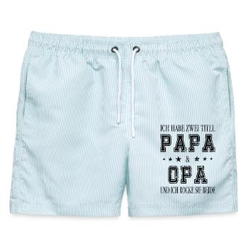 Ich bin Papa und Opa - Männer Badeshorts - hellblau gestreift - Vorne - AI Model Male 178 light (178cm)