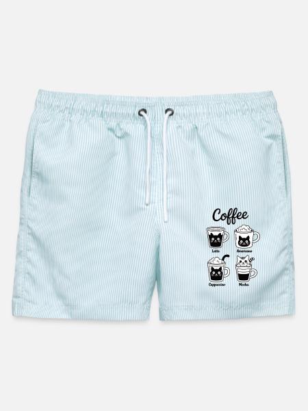 Katzen und Kaffee Shirt und Tassen Design - Männer Badeshorts - hellblau gestreift